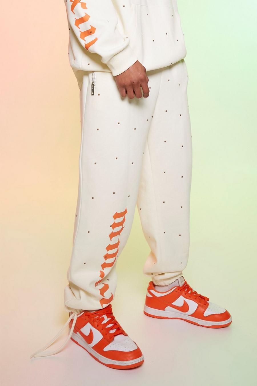 Ecru white Oversized Jogger With Studs
