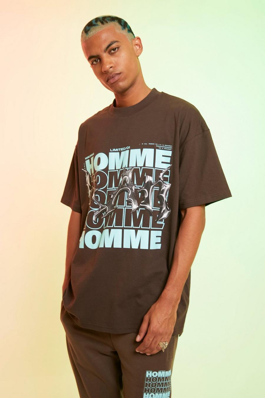 Chocolate Oversized Extended Neck Homme Graphic T-shirt image number 1