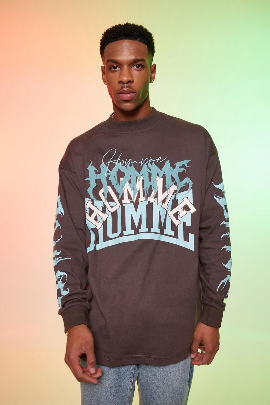 Chocolate Oversized Homme Graphic Long Sleeve T-shirt image number 1