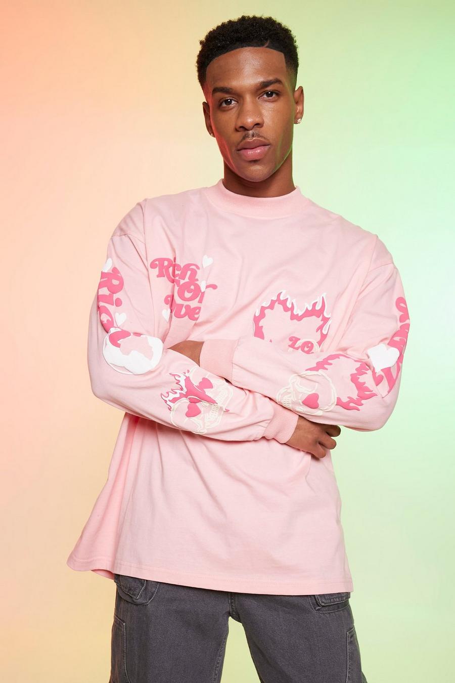 Pink Oversized Heart Graphic Long Sleeve T-shirt image number 1