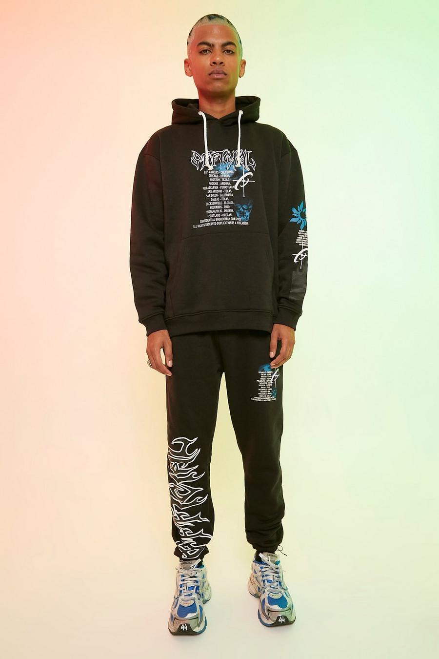 Black Oversized Official Graphic Hooded Tracksuit image number 1