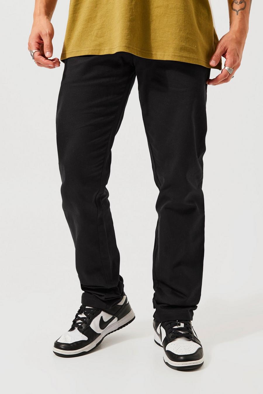 Black Fixed Waist Straight Stacked Leg Twill Trouser image number 1