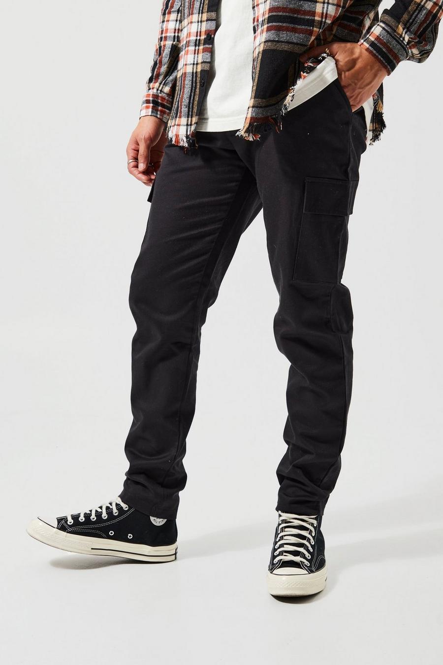 Pantalón deportivo cargo ajustado con bolsillos utilitarios, Black nero
