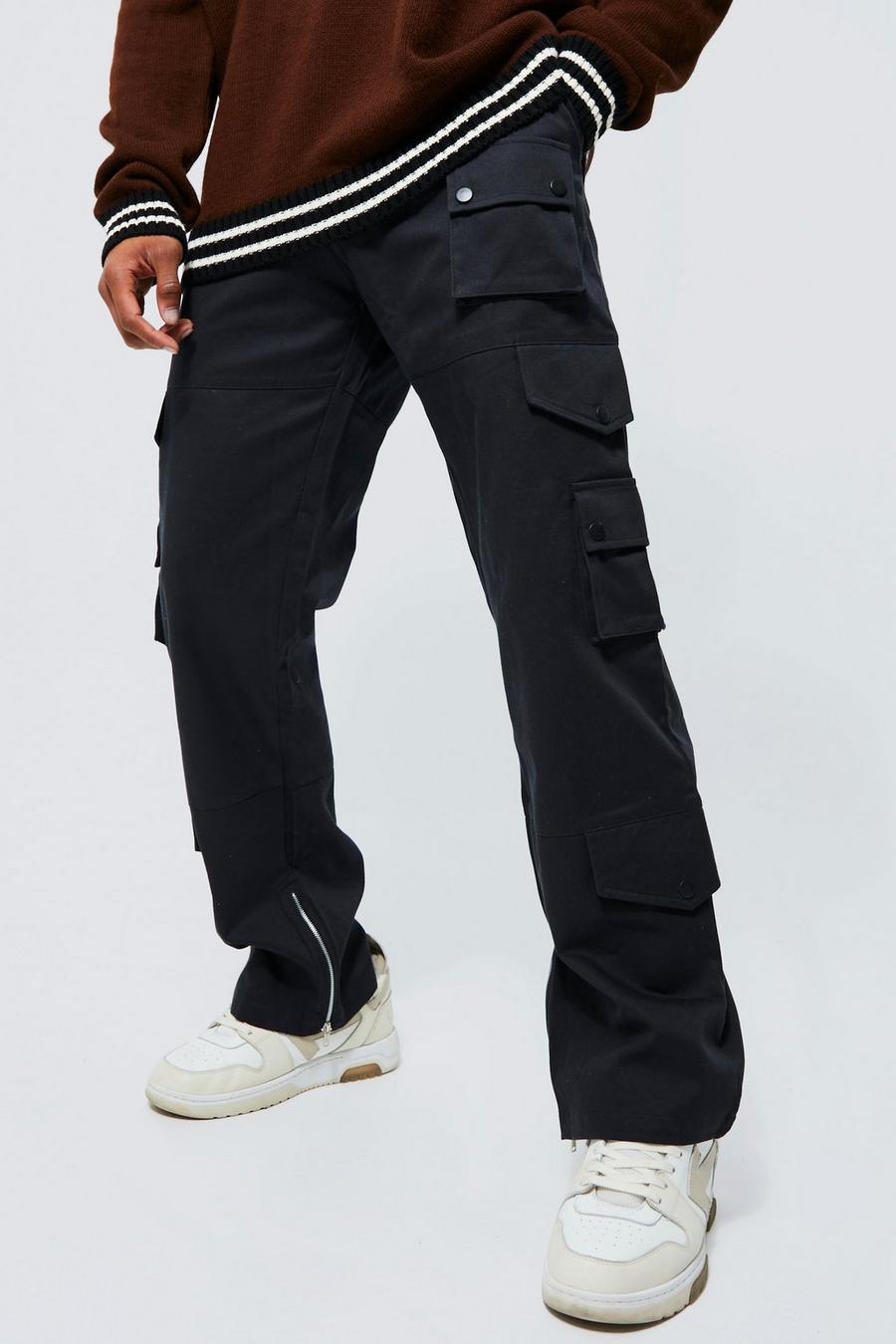 Black Fixed Waistband Relaxed Fit Cargo Trousers  image number 1