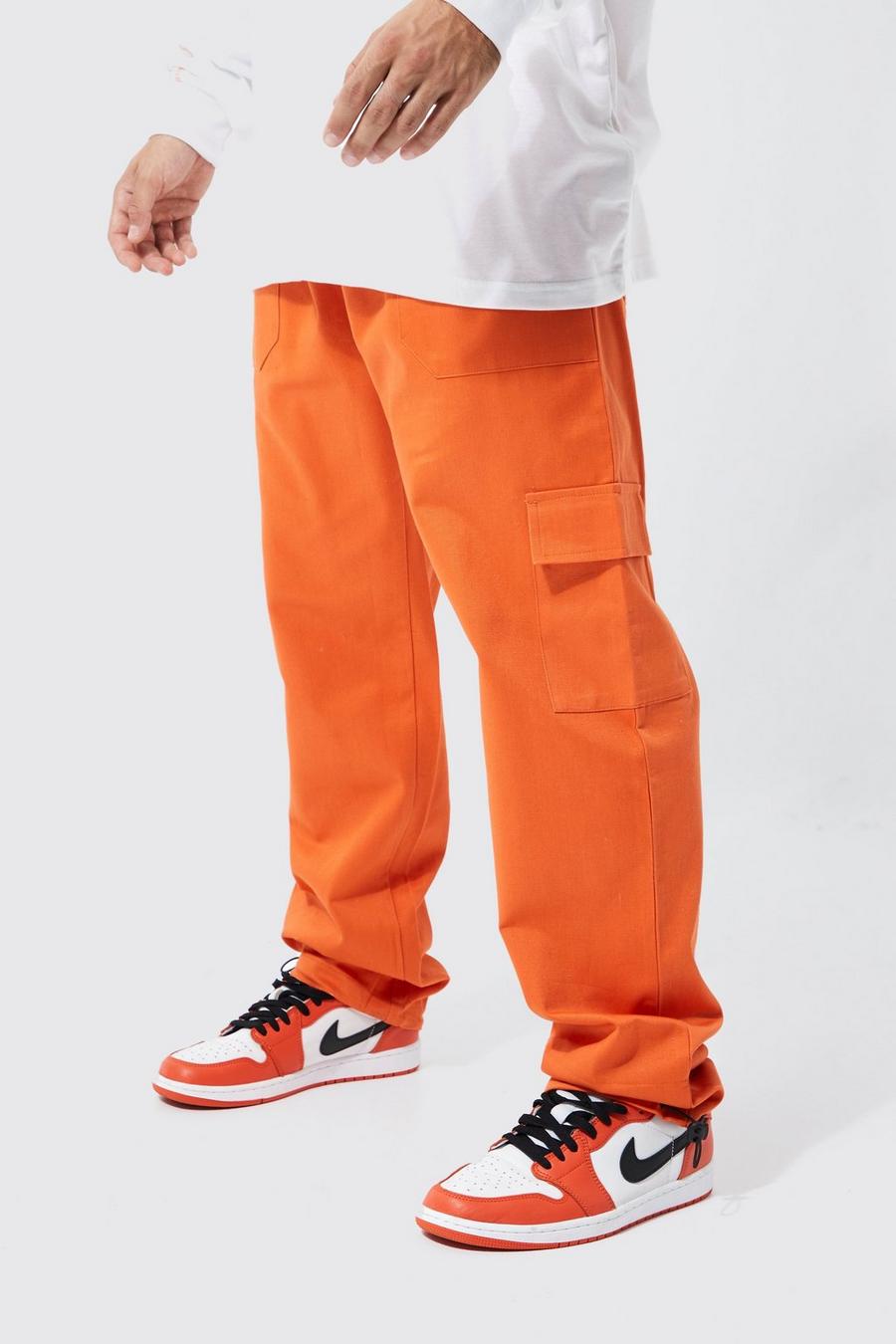 Orange Elastic Waist Straight Cargo Bungee Trouser image number 1