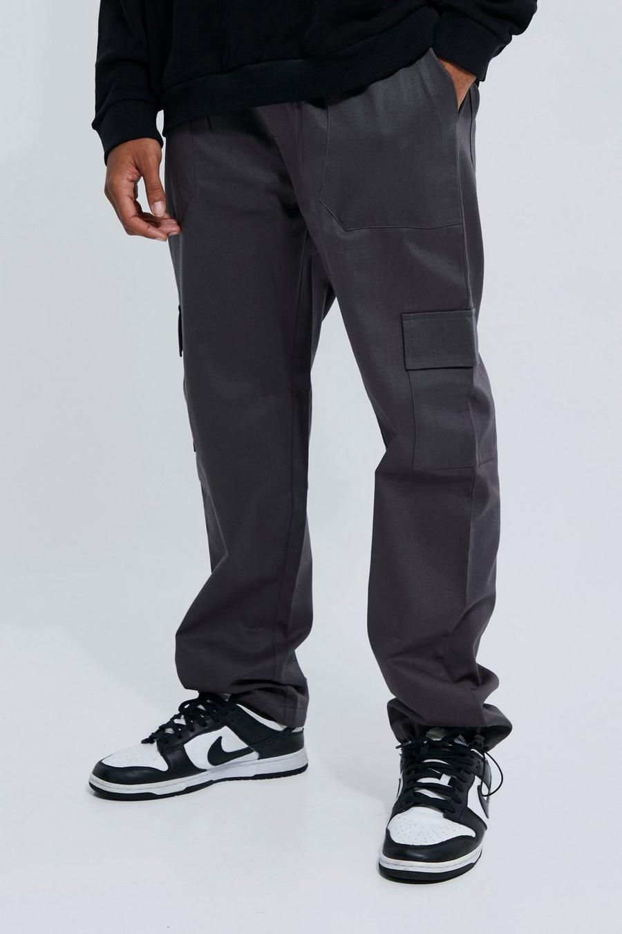 Charcoal Elastic Waist Straight Cargo Bungee Trouser image number 1