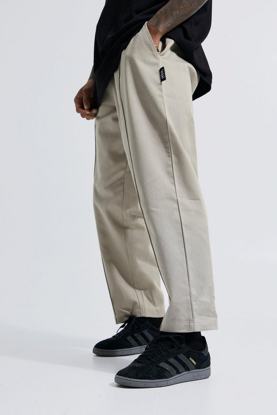 אפור חום מכנסי צ'ינו סקייטר קרופ עם רצועת מותן אלסטית  image number 1