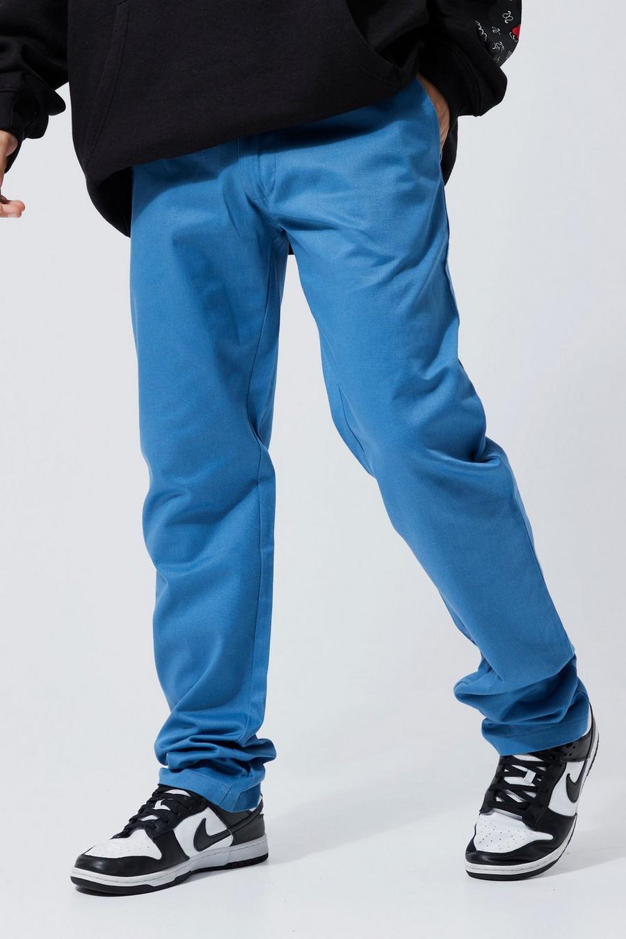Blue Fixed Waist Straight Stacked Twill Trouser image number 1