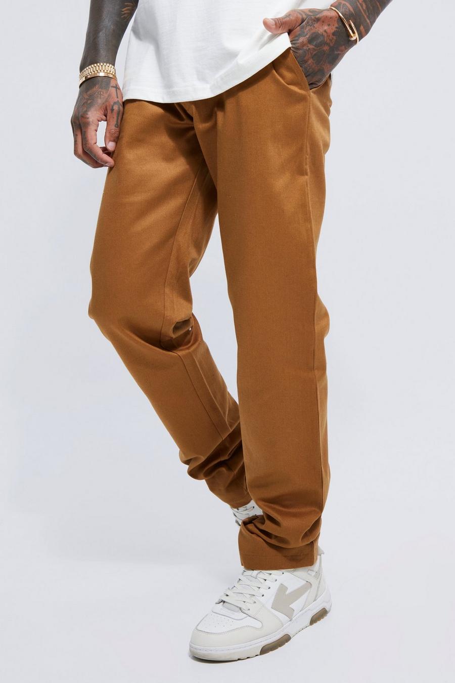 Tan brown Fixed Waist Straight Stacked Twill Trouser