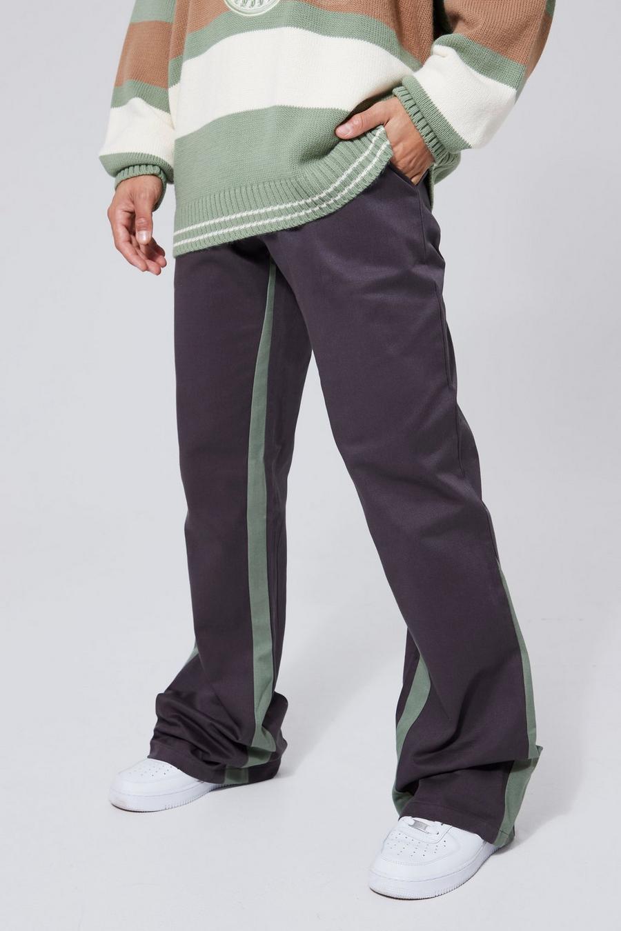 Charcoal grey Fixed Waist Straight Colourblock Gusset Trouser