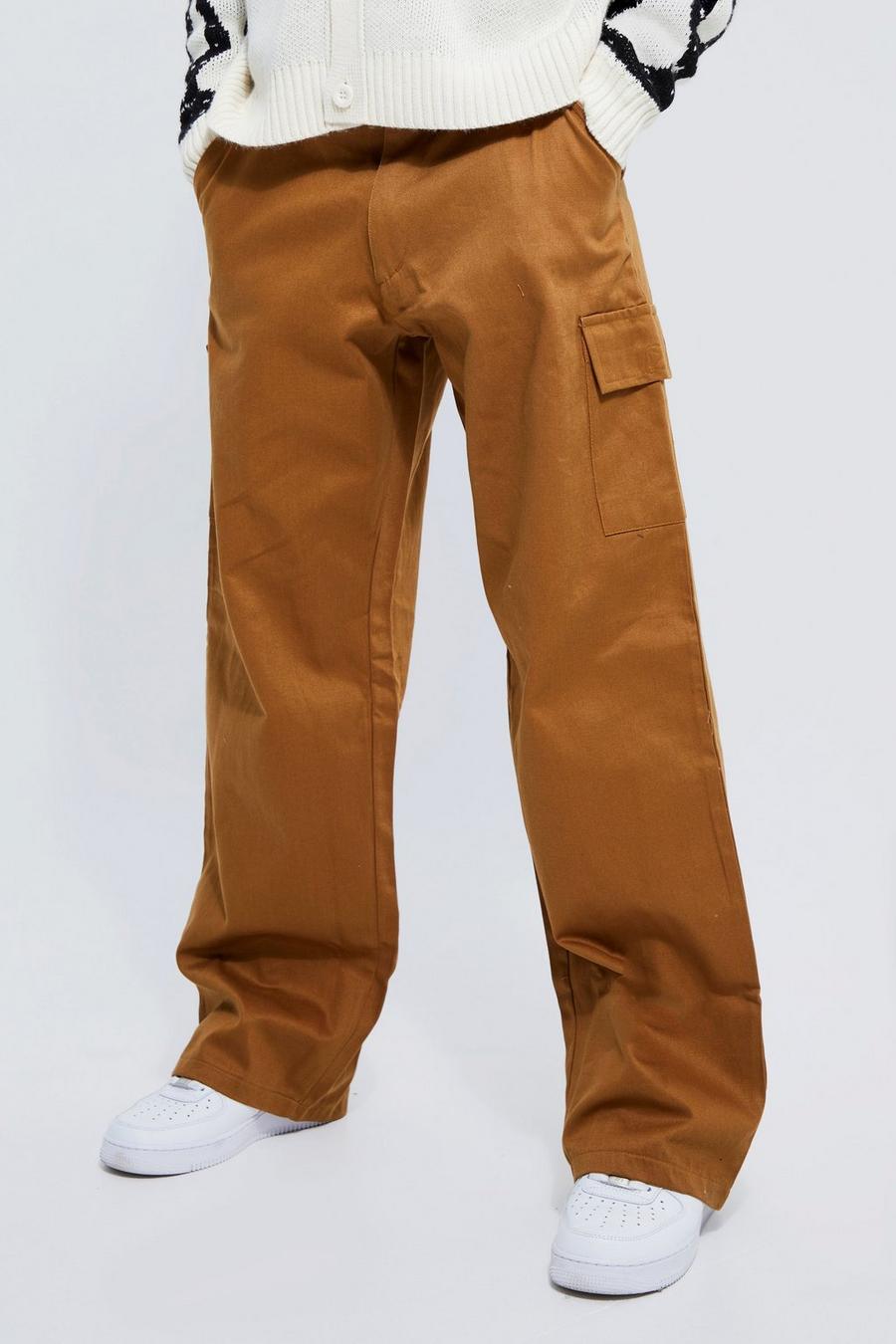 Tan marrón Fixed Waist Wide Belt Front Cargo Trouser