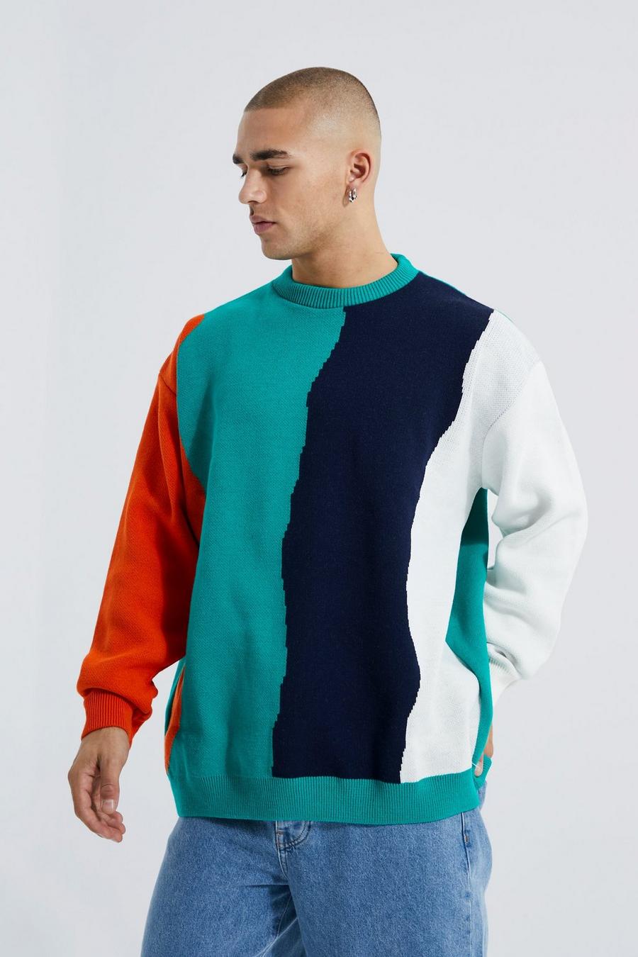 Teal green Oversized Large Scale Marble Knitted Jumper