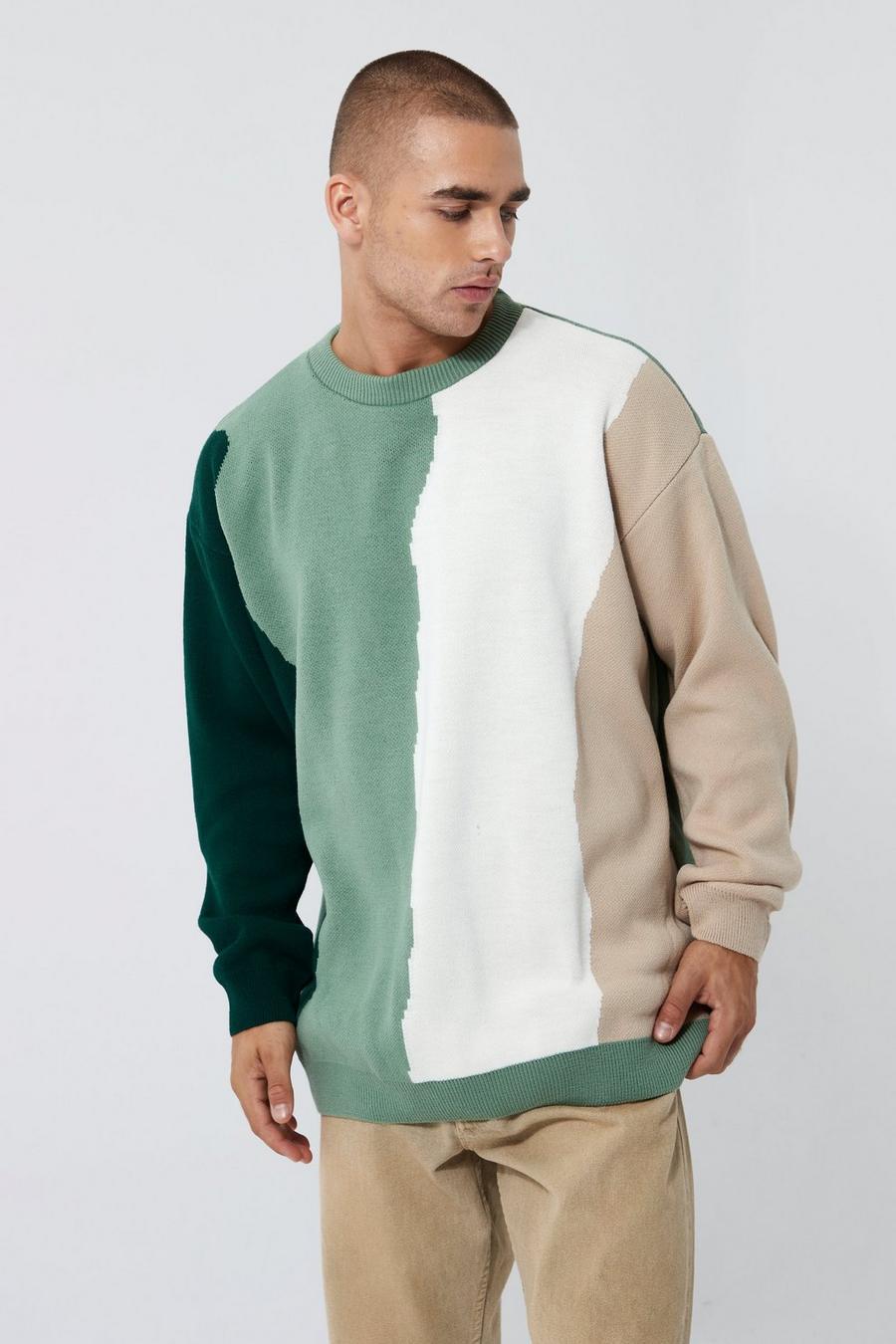 Sage Oversized Large Scale Marble Knitted Jumper image number 1