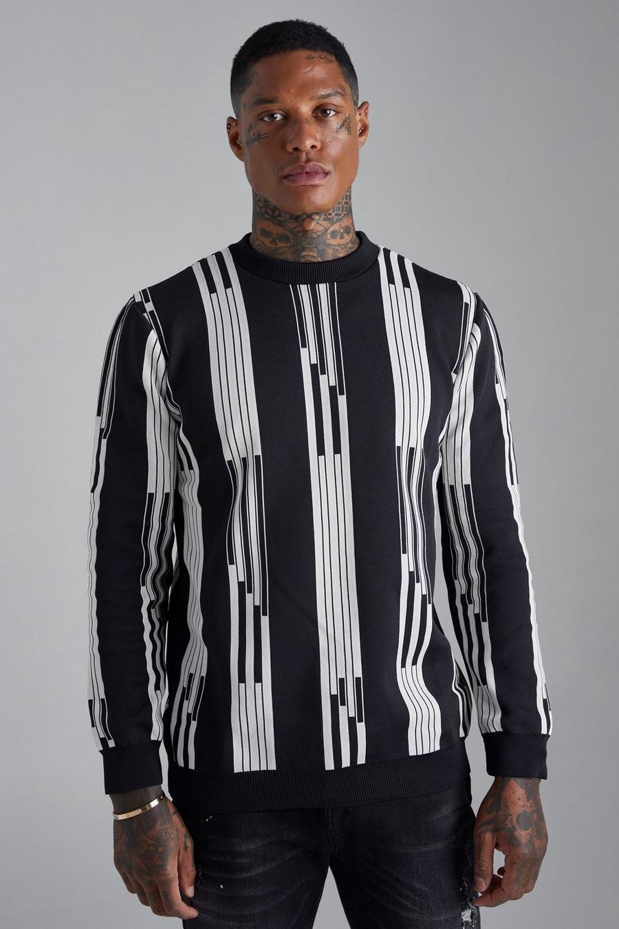 Black Stripe On Stripe Knitted Jumper  image number 1