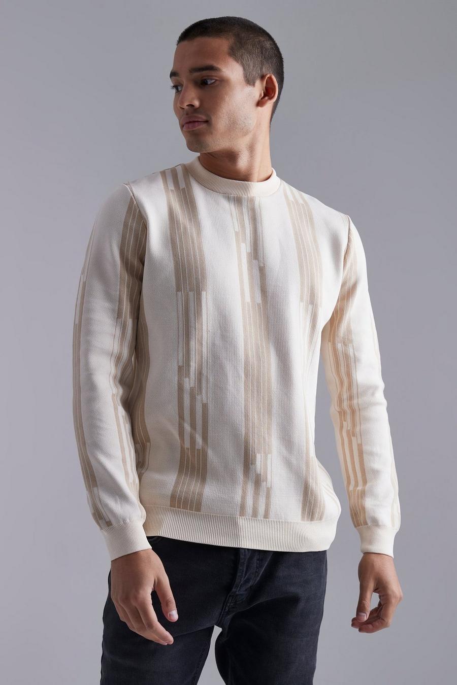 Ecru white Stripe On Stripe Knitted Jumper 