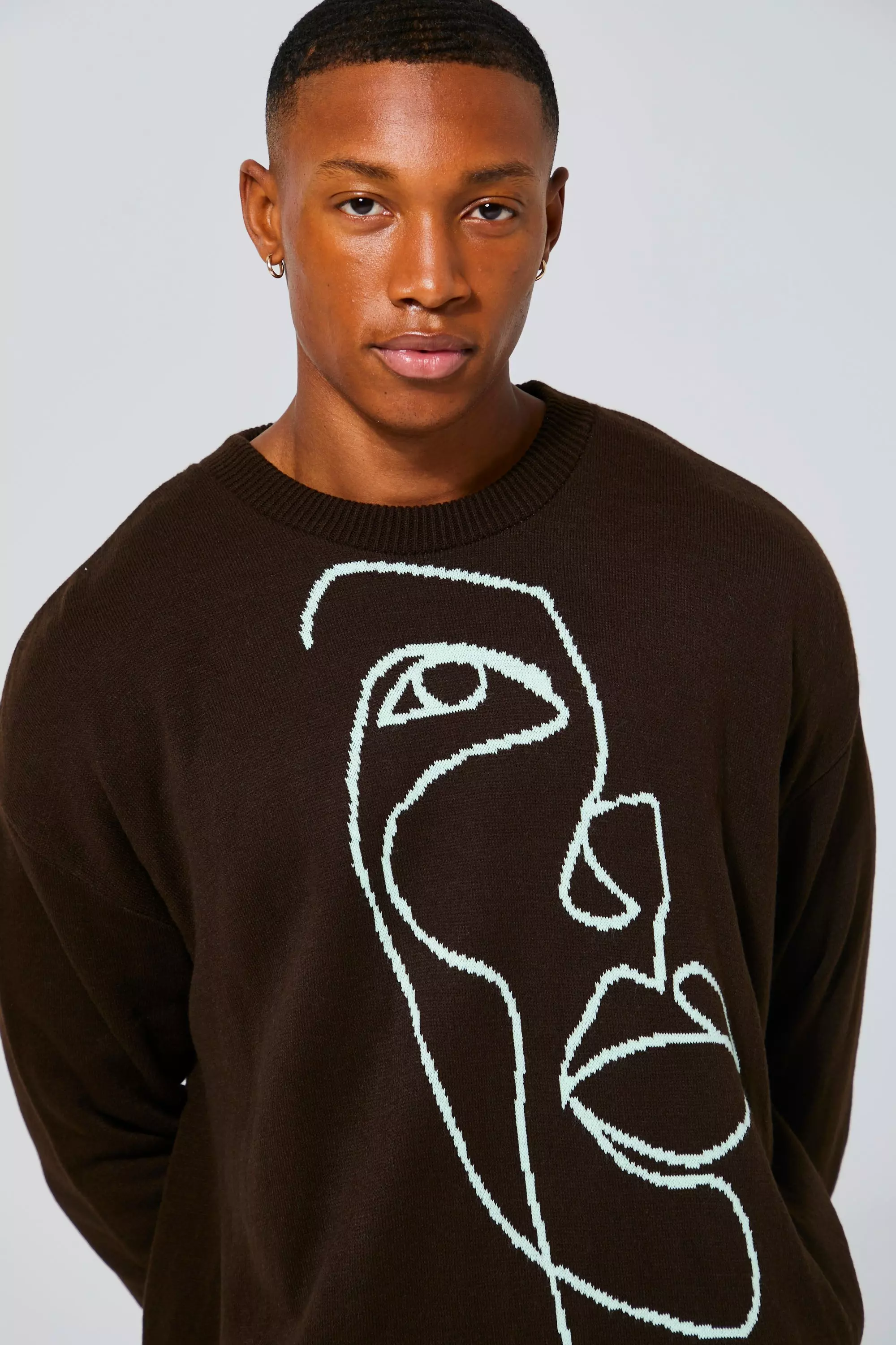 Chocolate Oversized Scribble Face Knitted Jumper alternative image