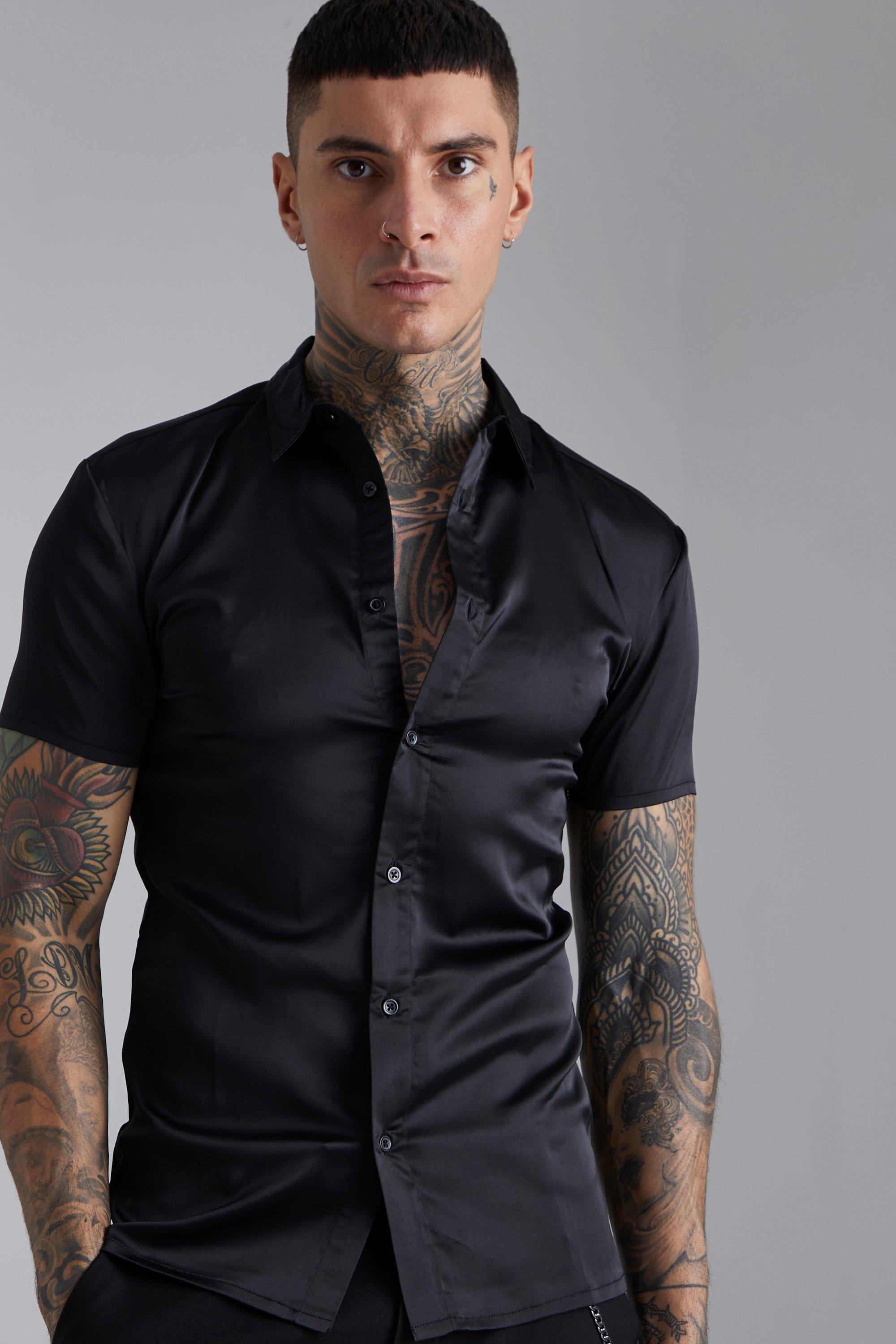 Mens short sleeve black on sale shirt