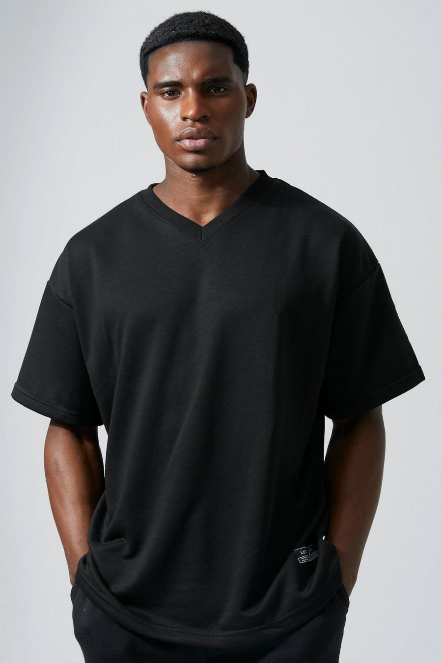 Black Man Active Oversized V Neck Training T-shirt