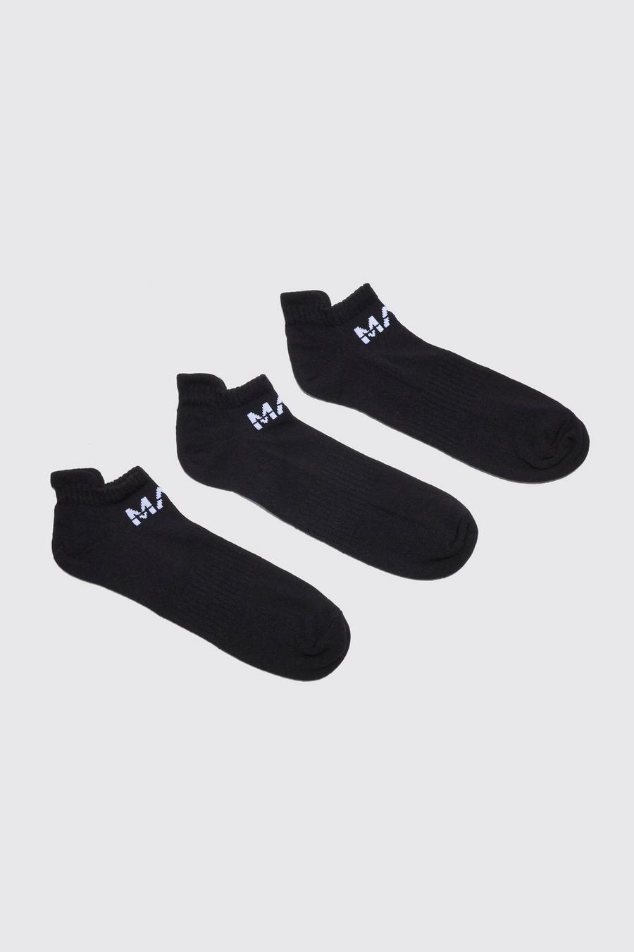 Black 3 Pack Man Active Gym Cushioned Trainer Sock