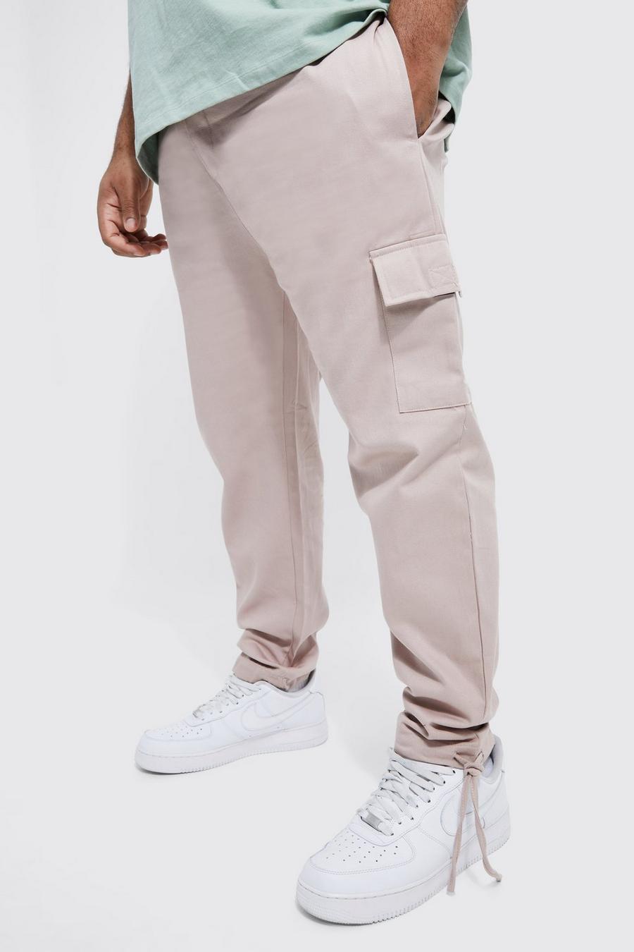Pantaloni Cargo Plus Size Skinny Fit con vita elasticizzata, Taupe beige