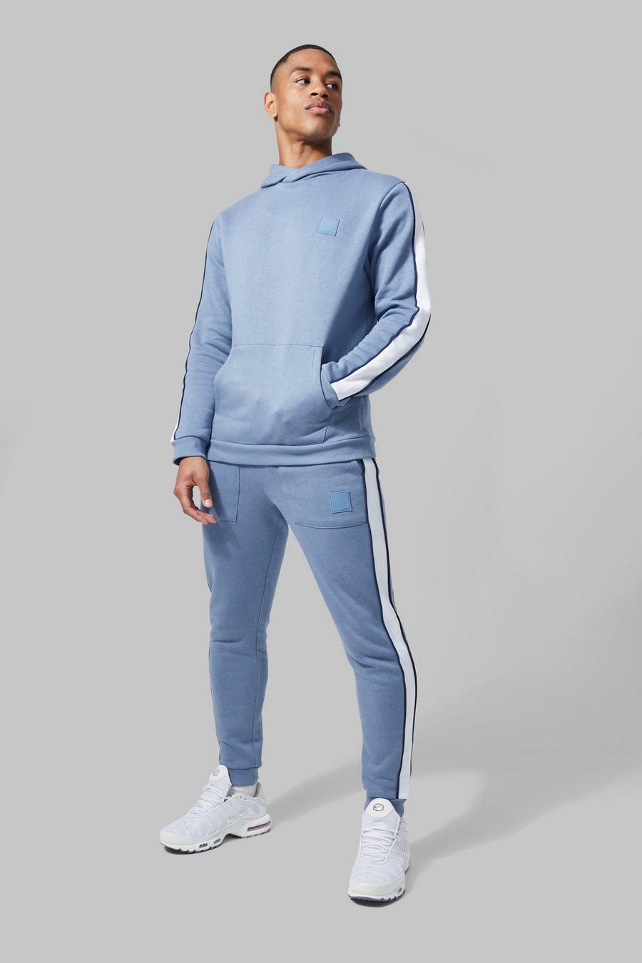 Dusty blue azul Man Active Stripe Hooded Tracksuit