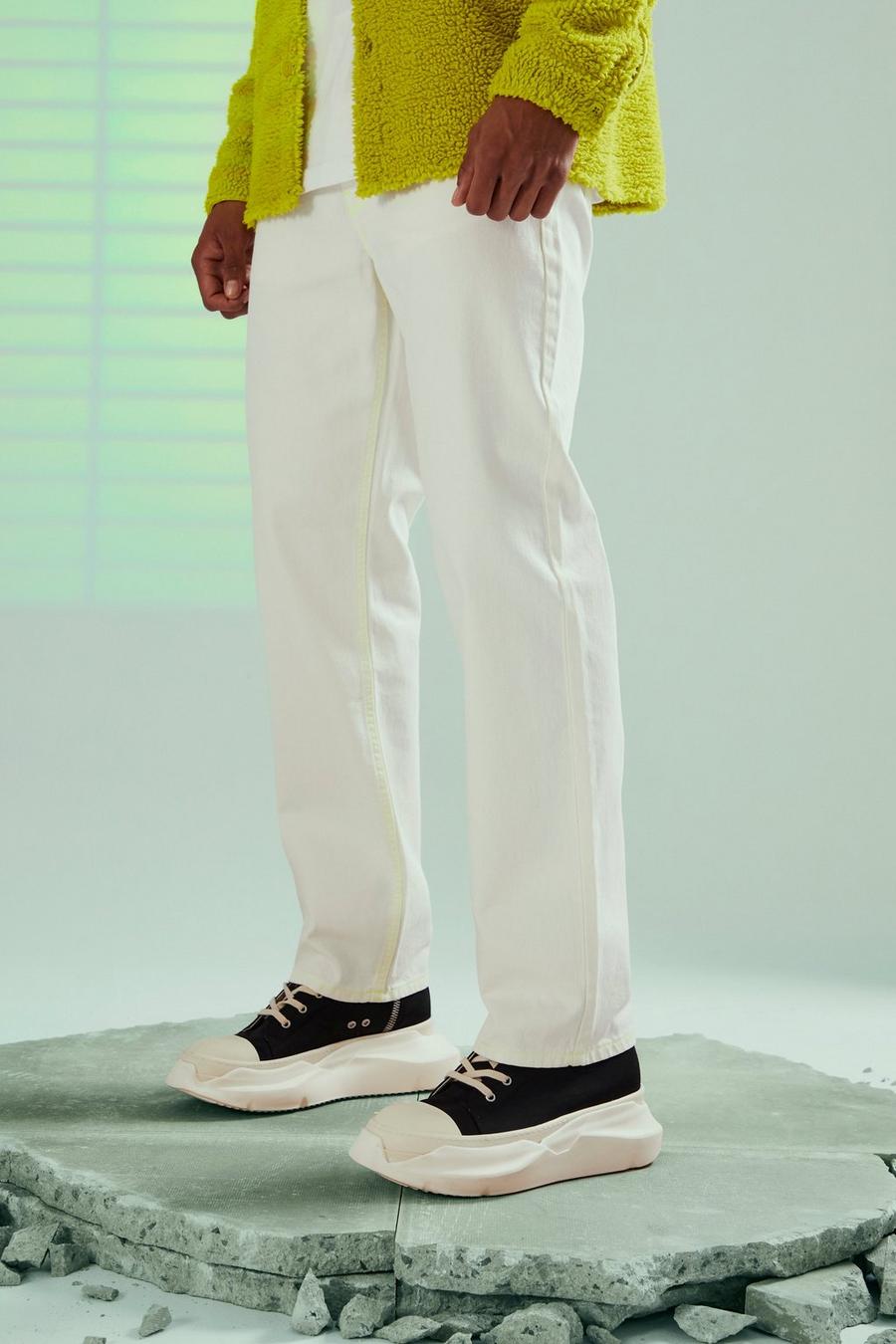 Ecru weiß Slim Fit Jeans Met Neon Stiksels image number 1