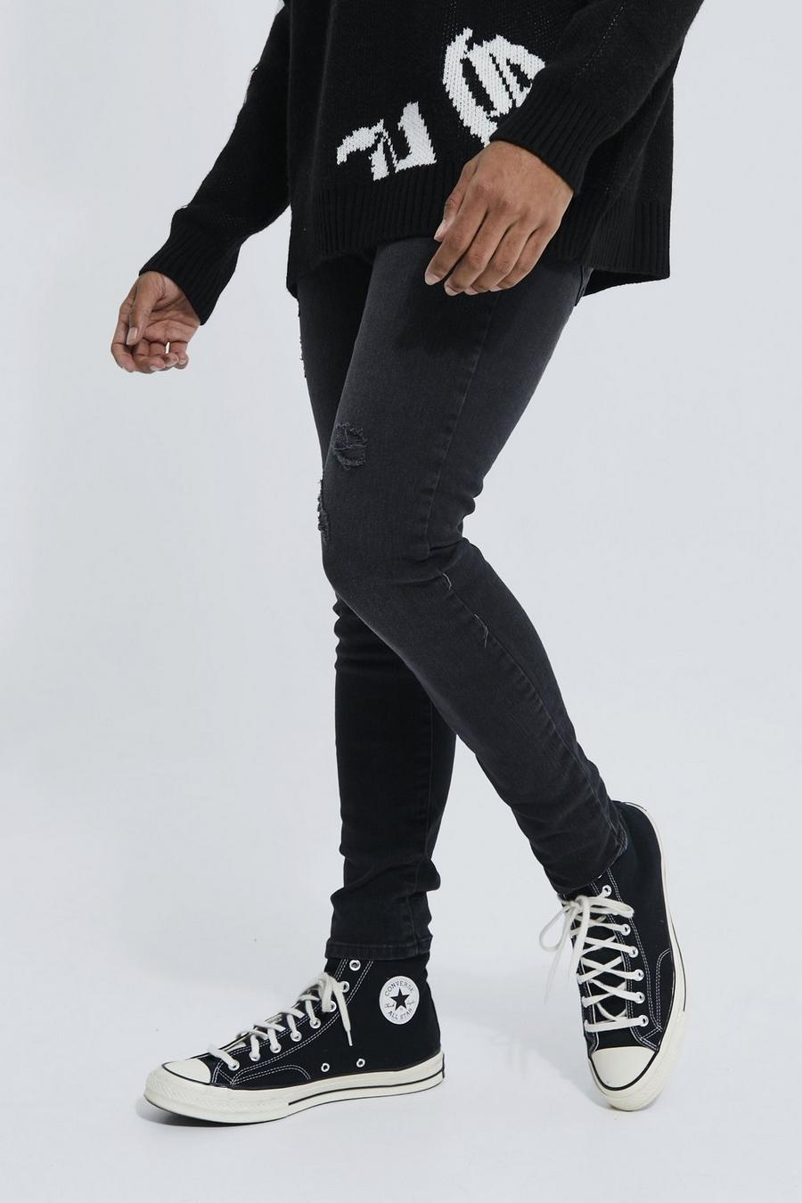 Washed black Skinny Stretch Distressed Jeans