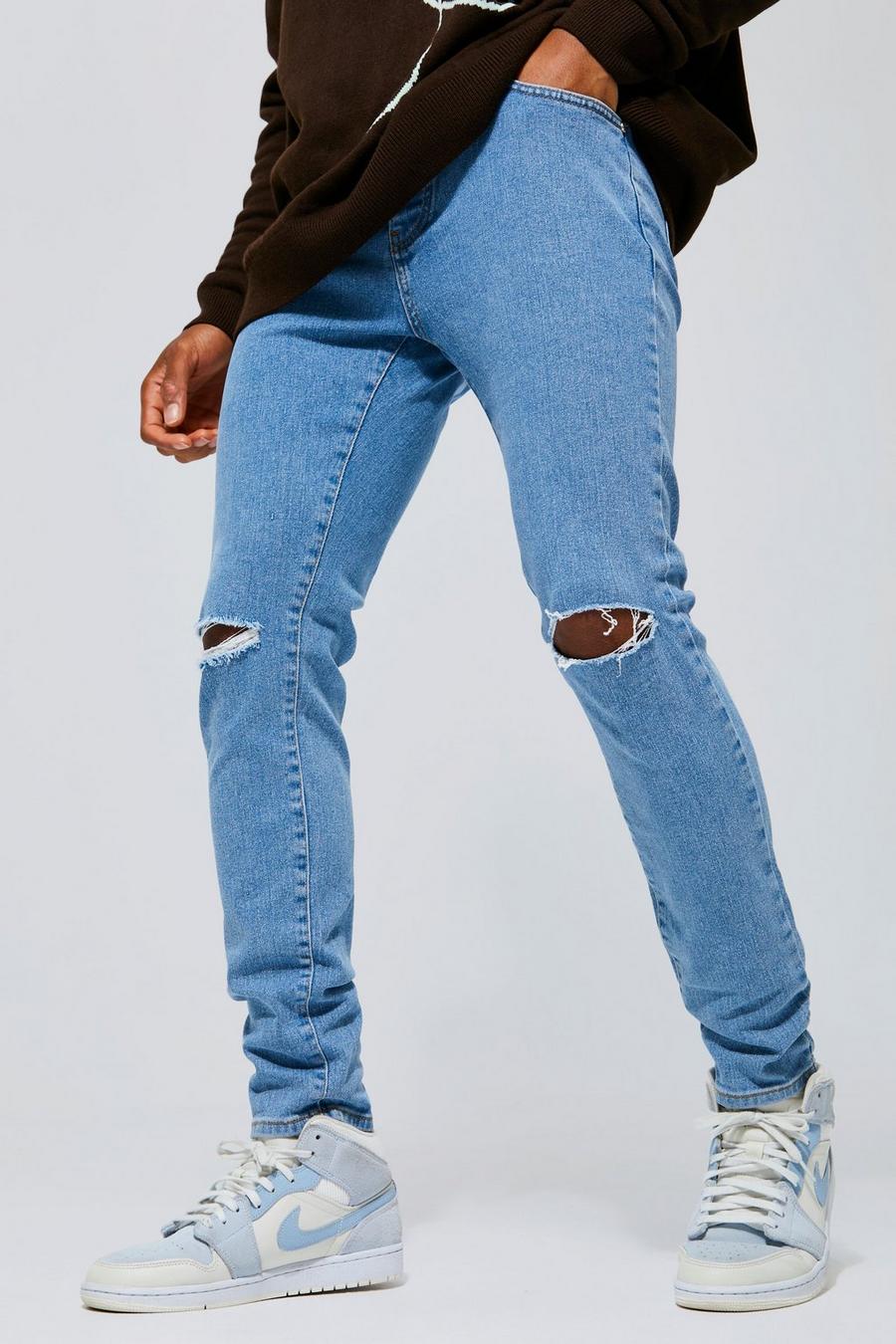 Light blue Skinny Stretch Jeans With Slash Knee