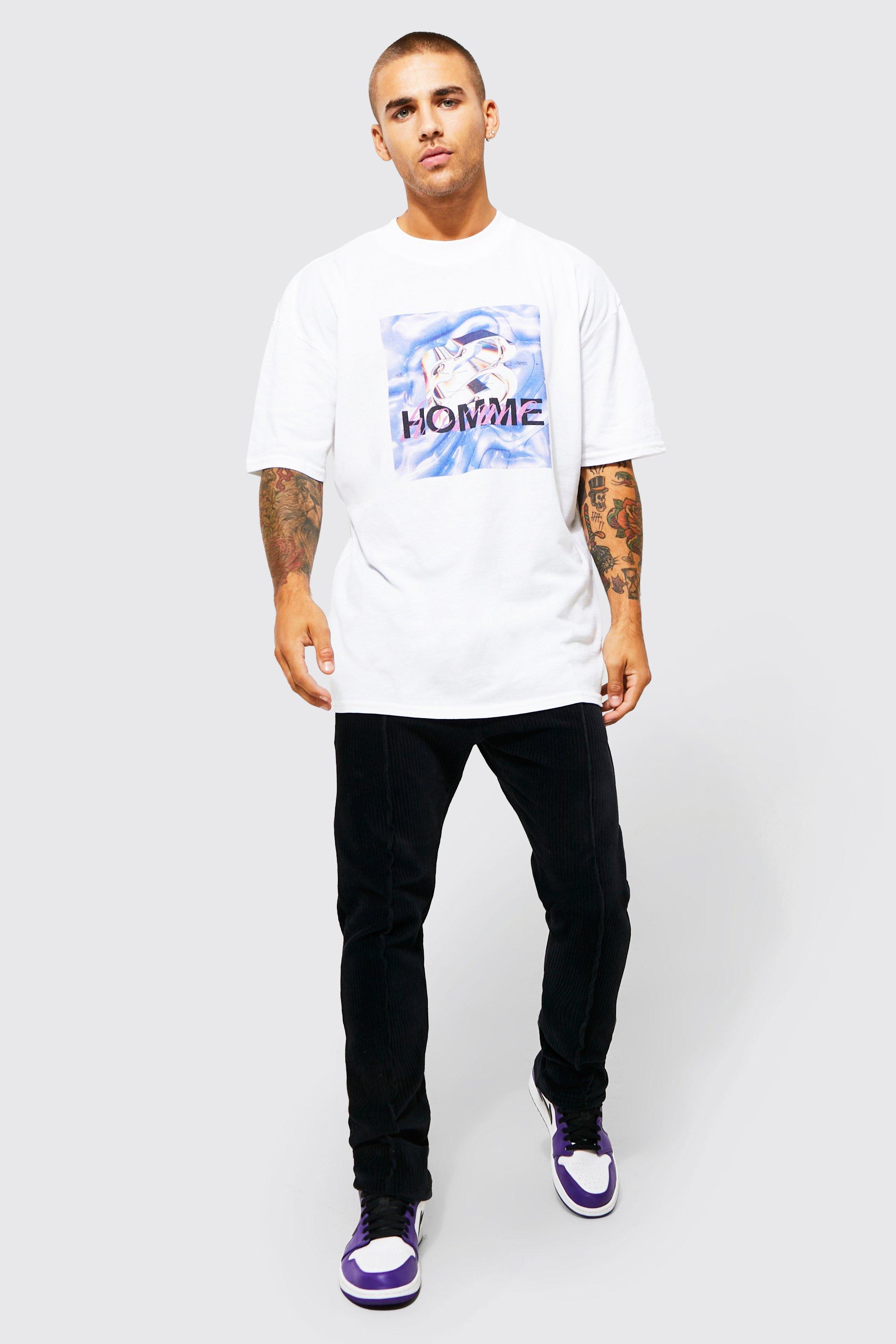 Oversized Extended Neck Graphic T-shirt | boohoo