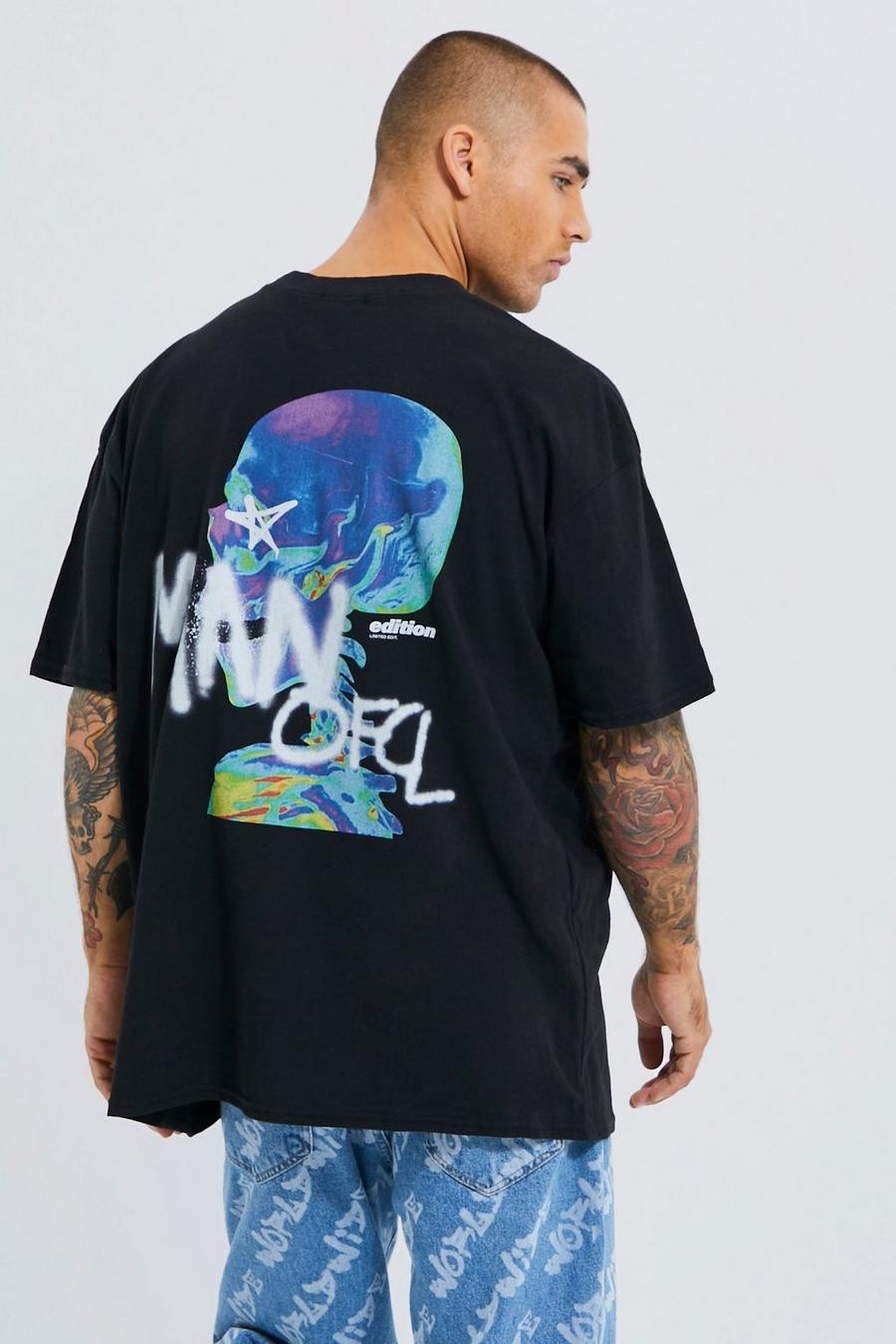 T-shirt oversize à col montant et imprimé Homme, Black image number 1