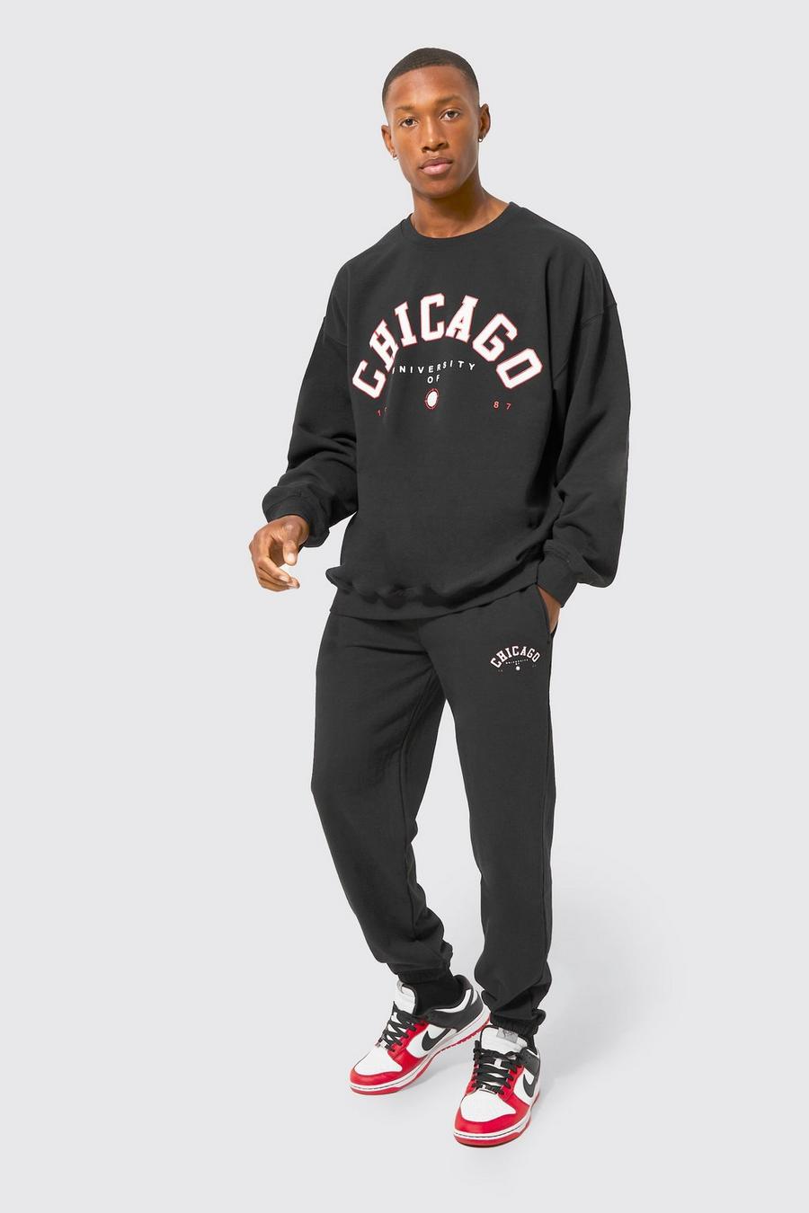 Oversize Sweatshirt-Trainingsanzug mit Chicago-Print, Black image number 1