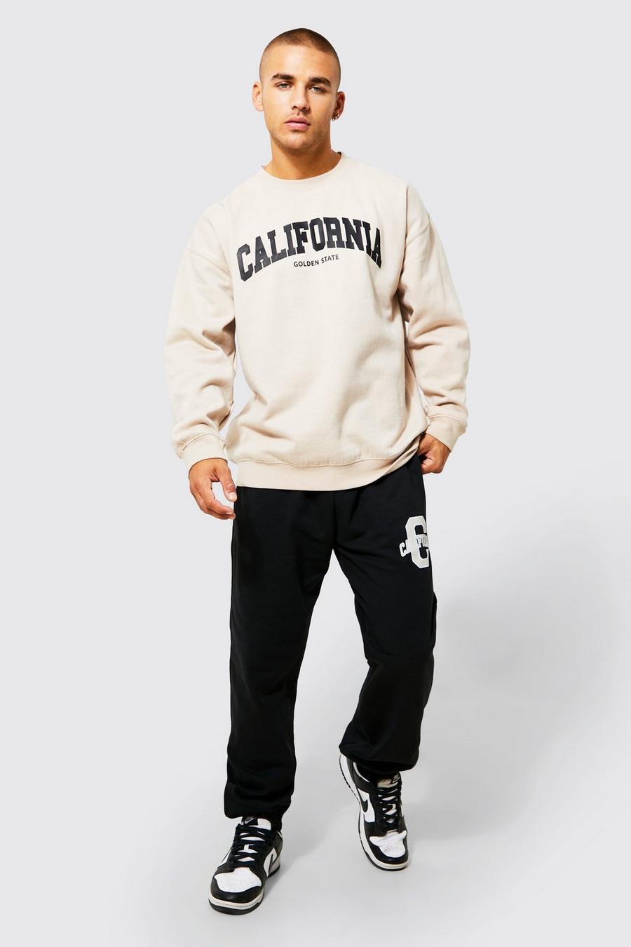 Oversize Sweatshirt-Trainingsanzug mit California-Print, Sand beige