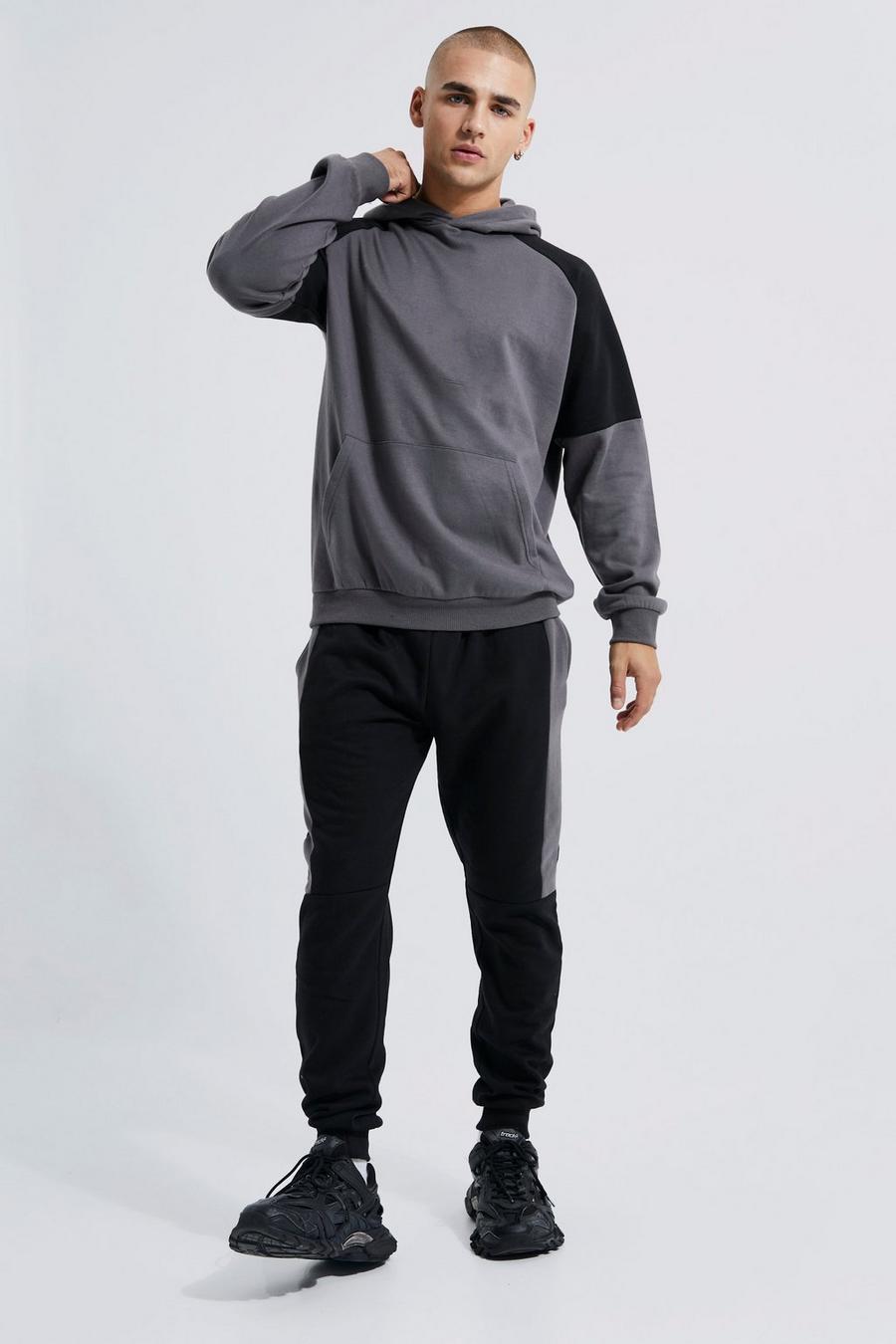 Charcoal gris Lightweight Colour Block Hooded Tracksuit image number 1