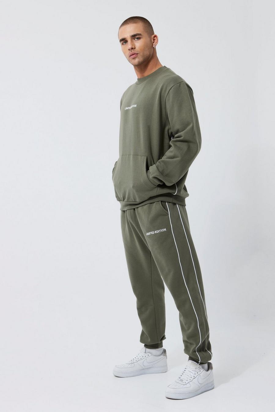 Olive Lightweight Limited Piping Sweatshirt Tracksuit image number 1