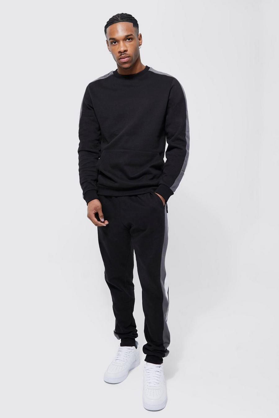 Black Lightweight Slim Panel Sweatshirt Tracksuit image number 1