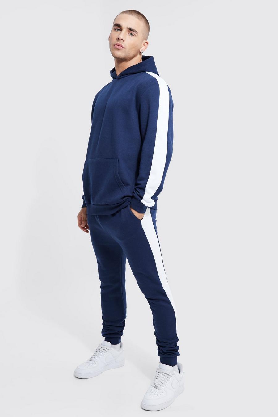 Navy Lightweight Side Panel Hooded Tracksuit