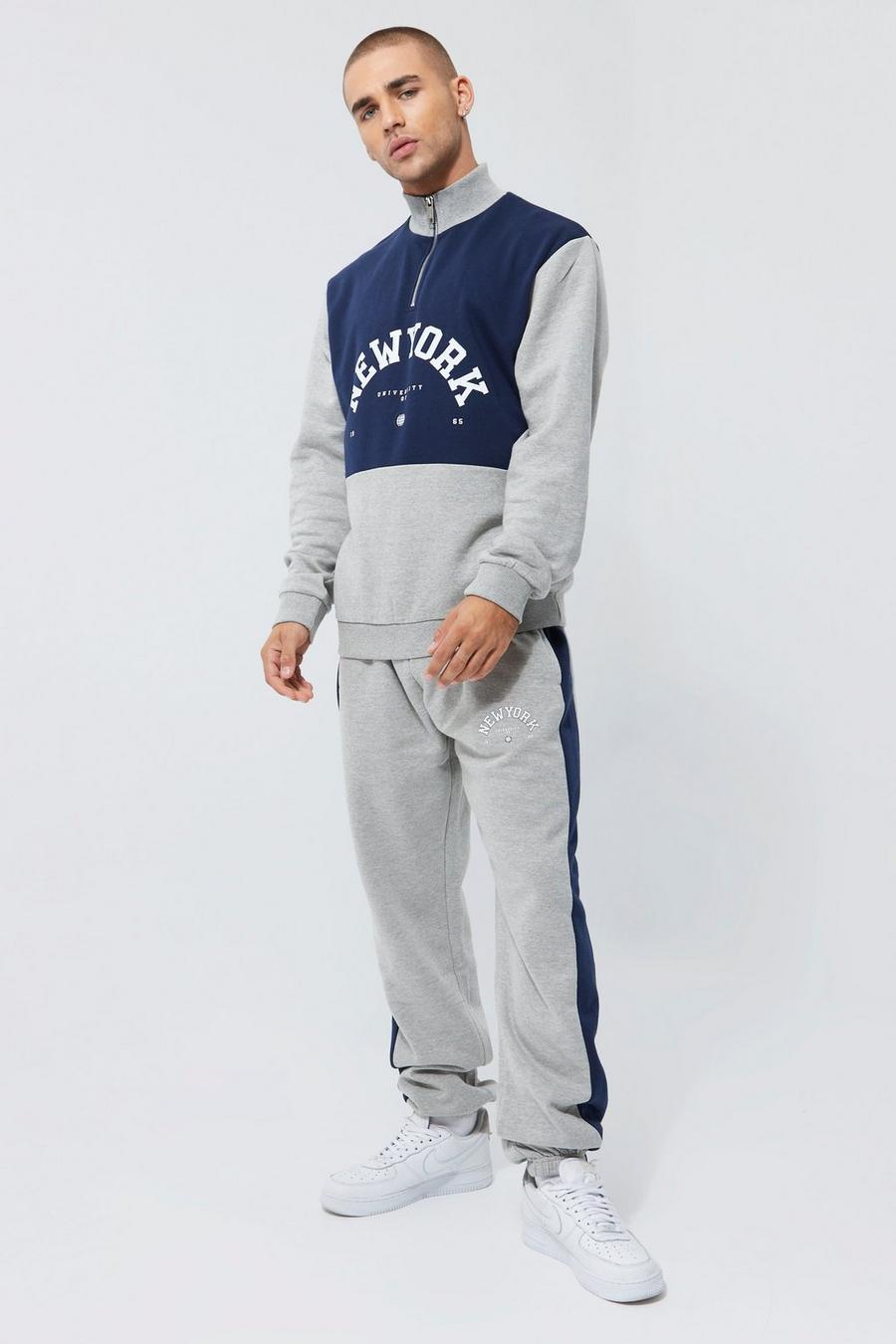 Grey marl Lightweight Ny Colour Block Funnel Tracksuit image number 1