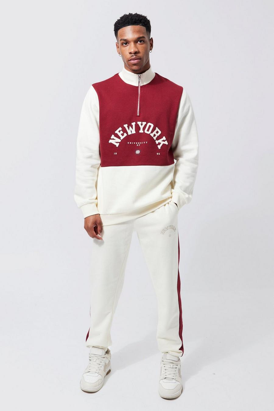 Ecru white Lightweight Ny Colour Block Funnel Tracksuit