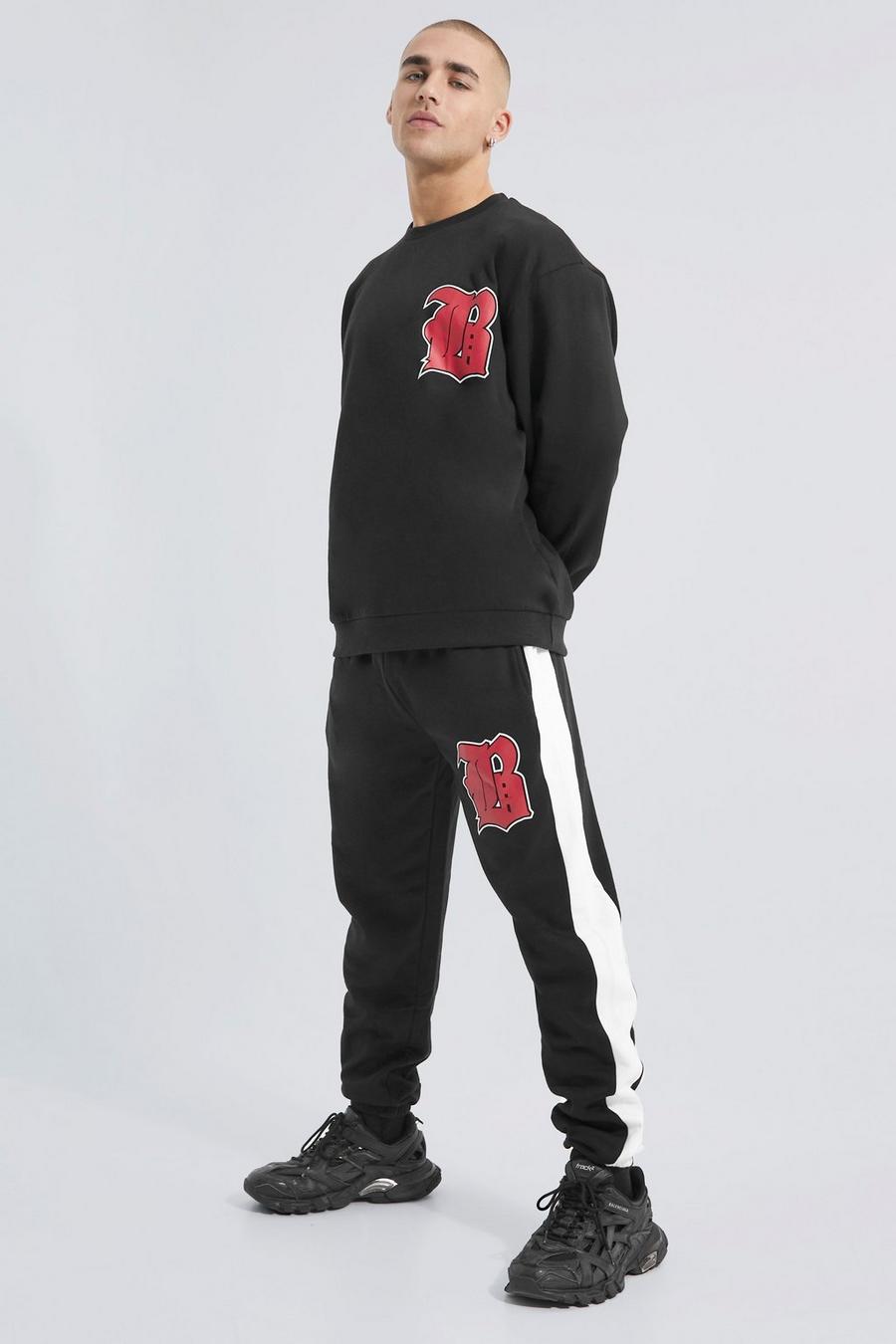 Oversize Sweatshirt-Trainingsanzug mit B-Detail, Black image number 1