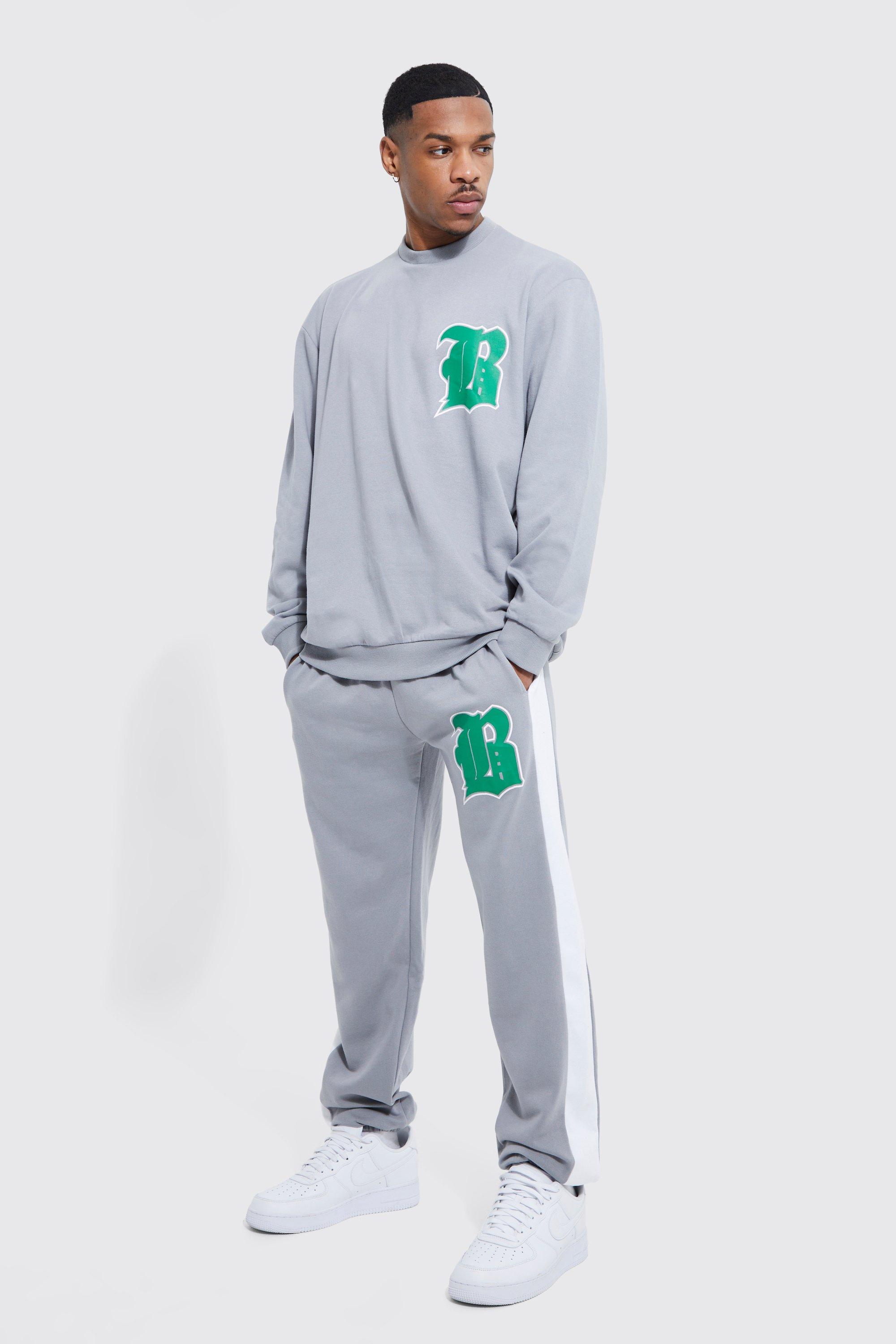 Men's Lightweight Oversized B Panel Sweater Tracksuit | Boohoo UK