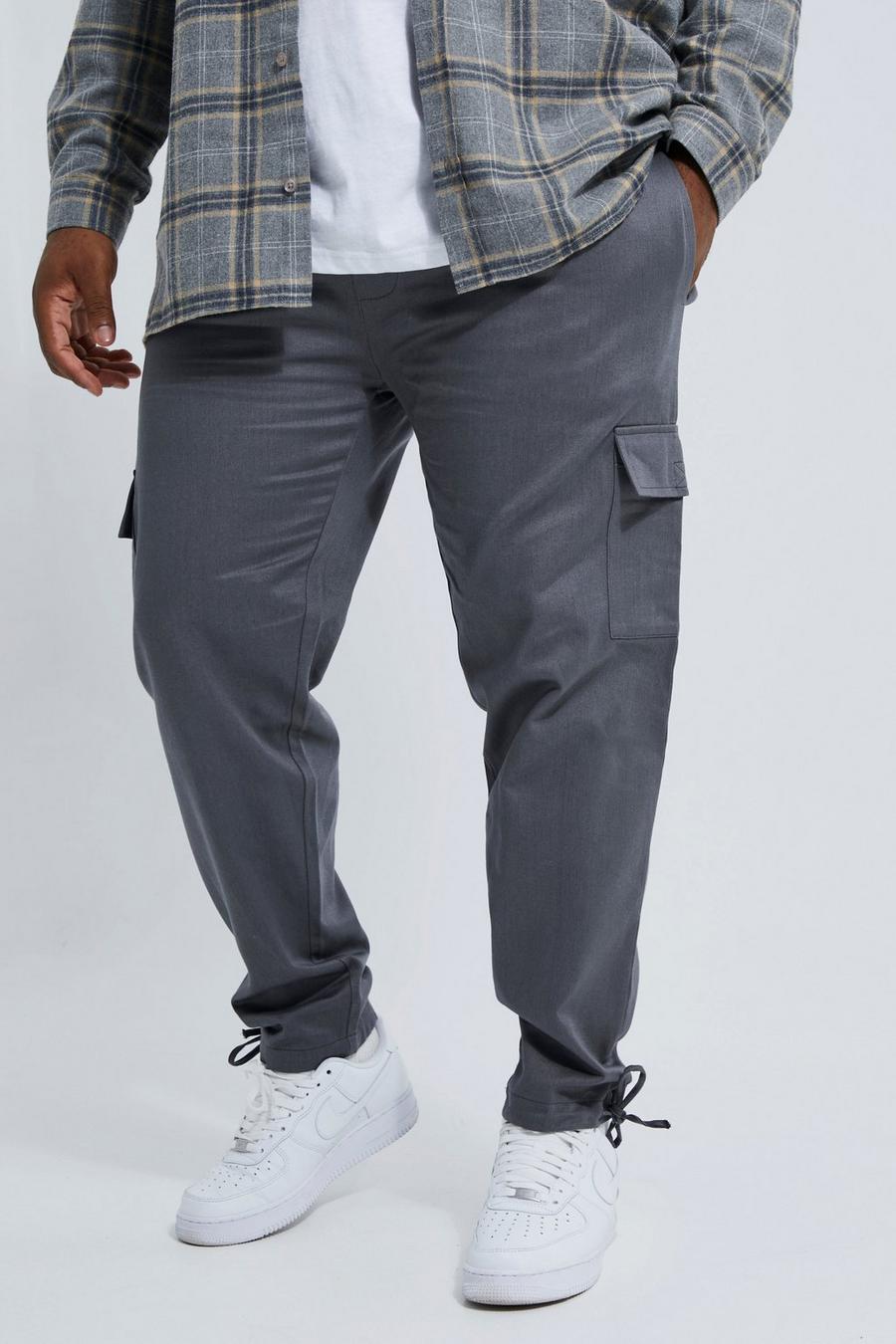 Charcoal grau Plus Skinny Fit Elastic Waist Cargo Trouser image number 1