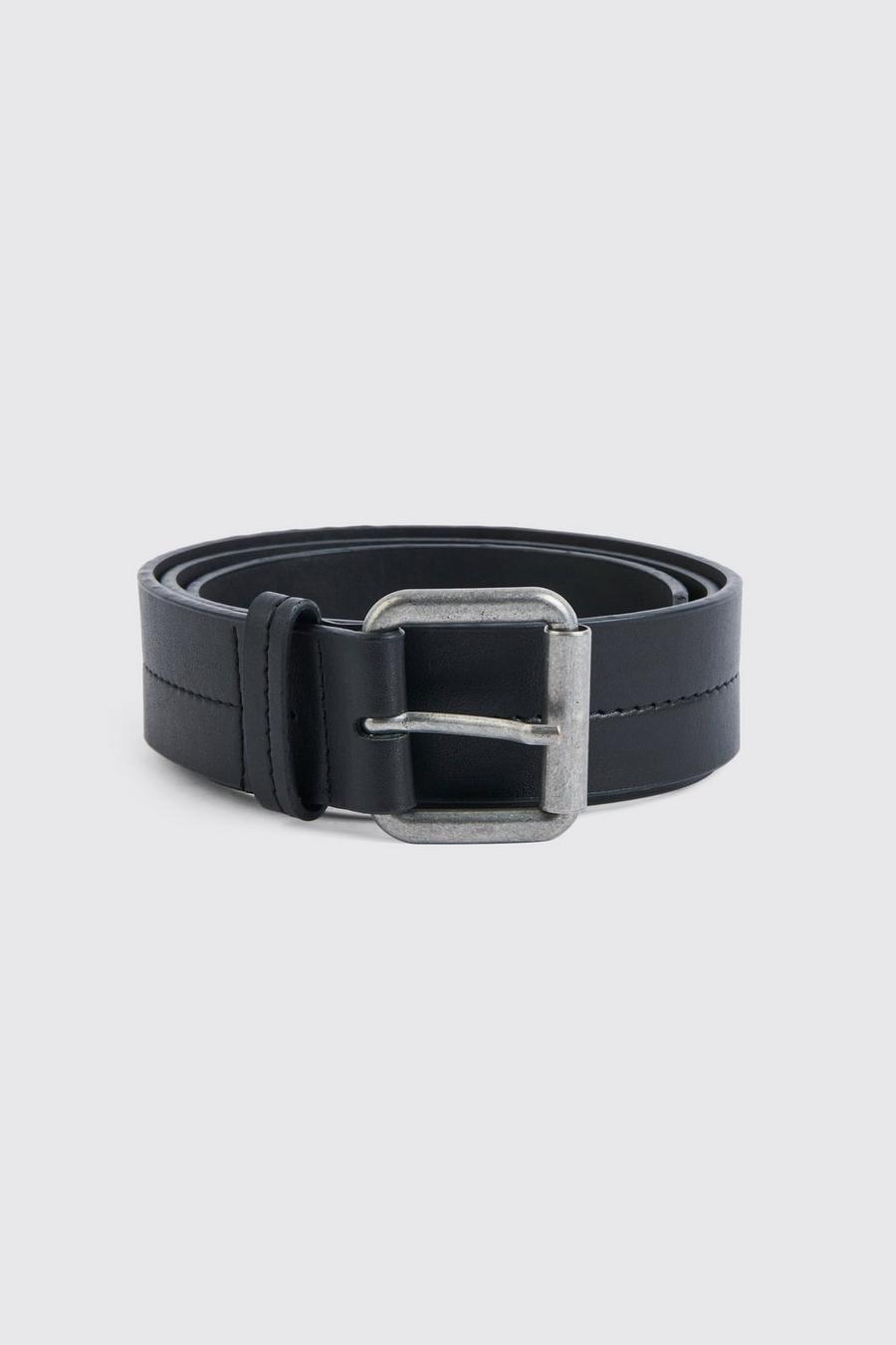 Black Faux Leather Contrast Stitch Detail Belt