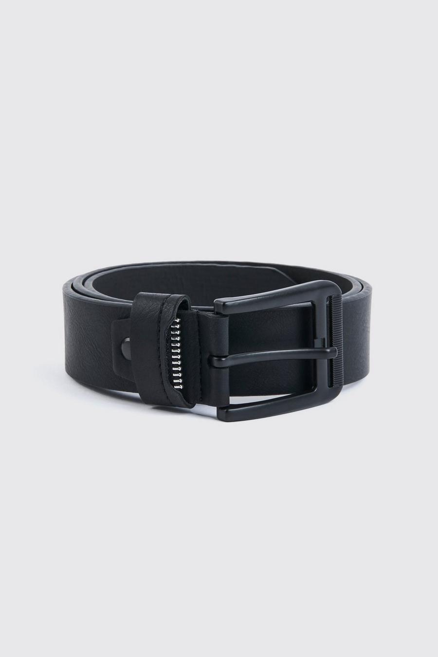 Black Faux Leather Belt With Zip Detail image number 1