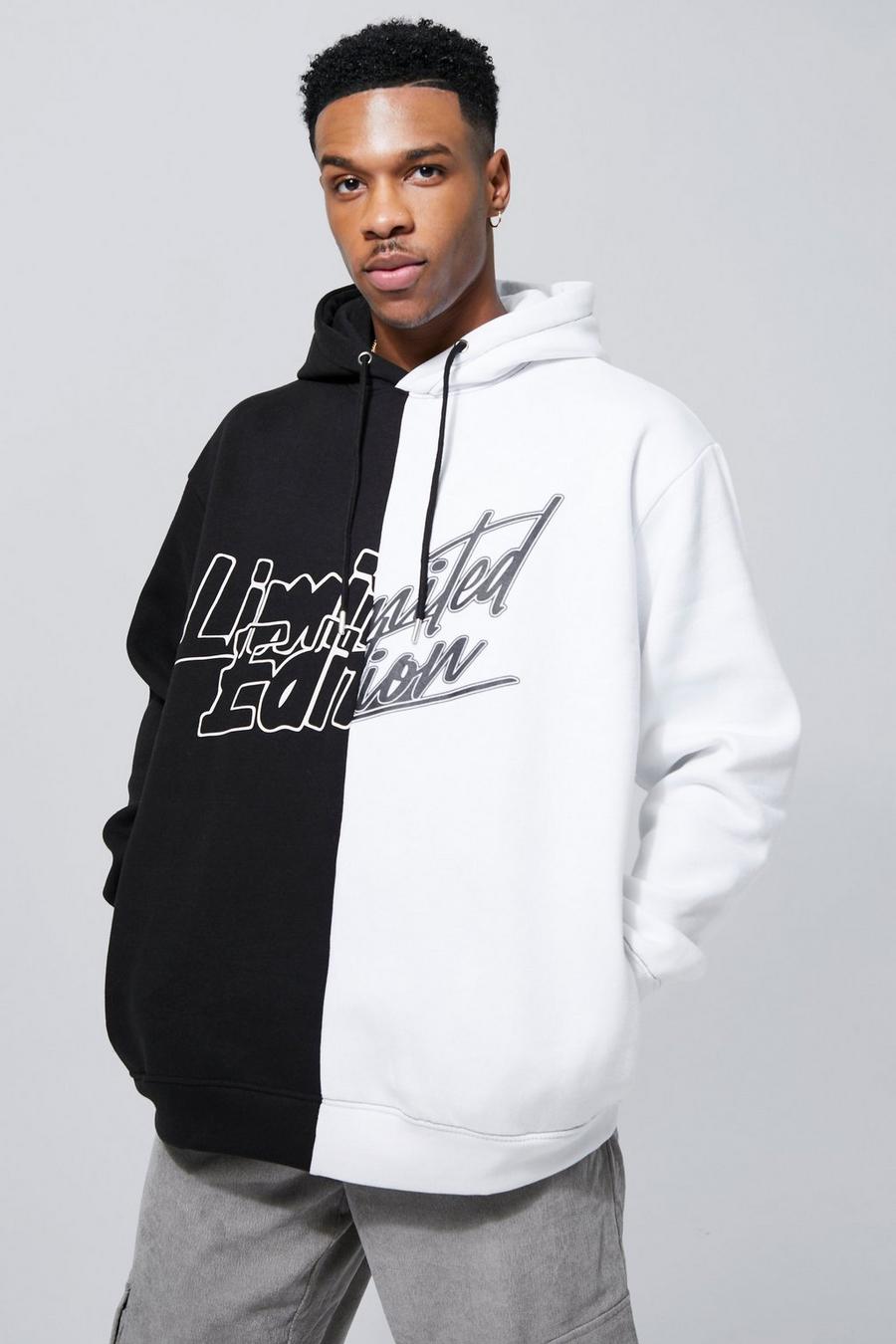 Black Oversized Spliced Graphic Hoodie image number 1