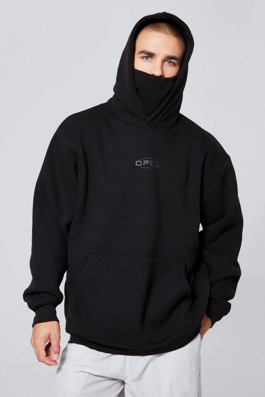 Black Oversized Man Graphic Hoodie With Snood image number 1