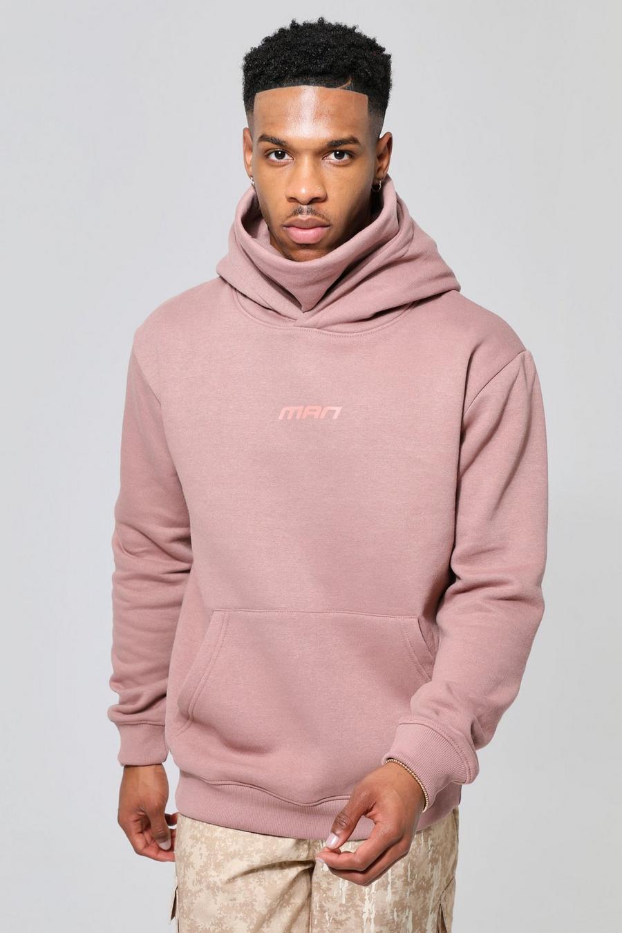 Mauve Man Graphic Hoodie With Snood image number 1
