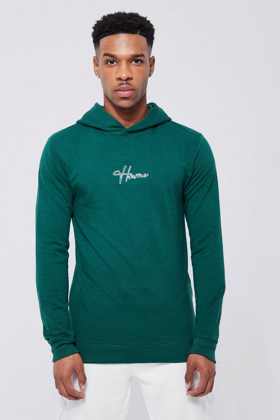 Forest vert Muscle Fit Homme Embroidered Hoodie