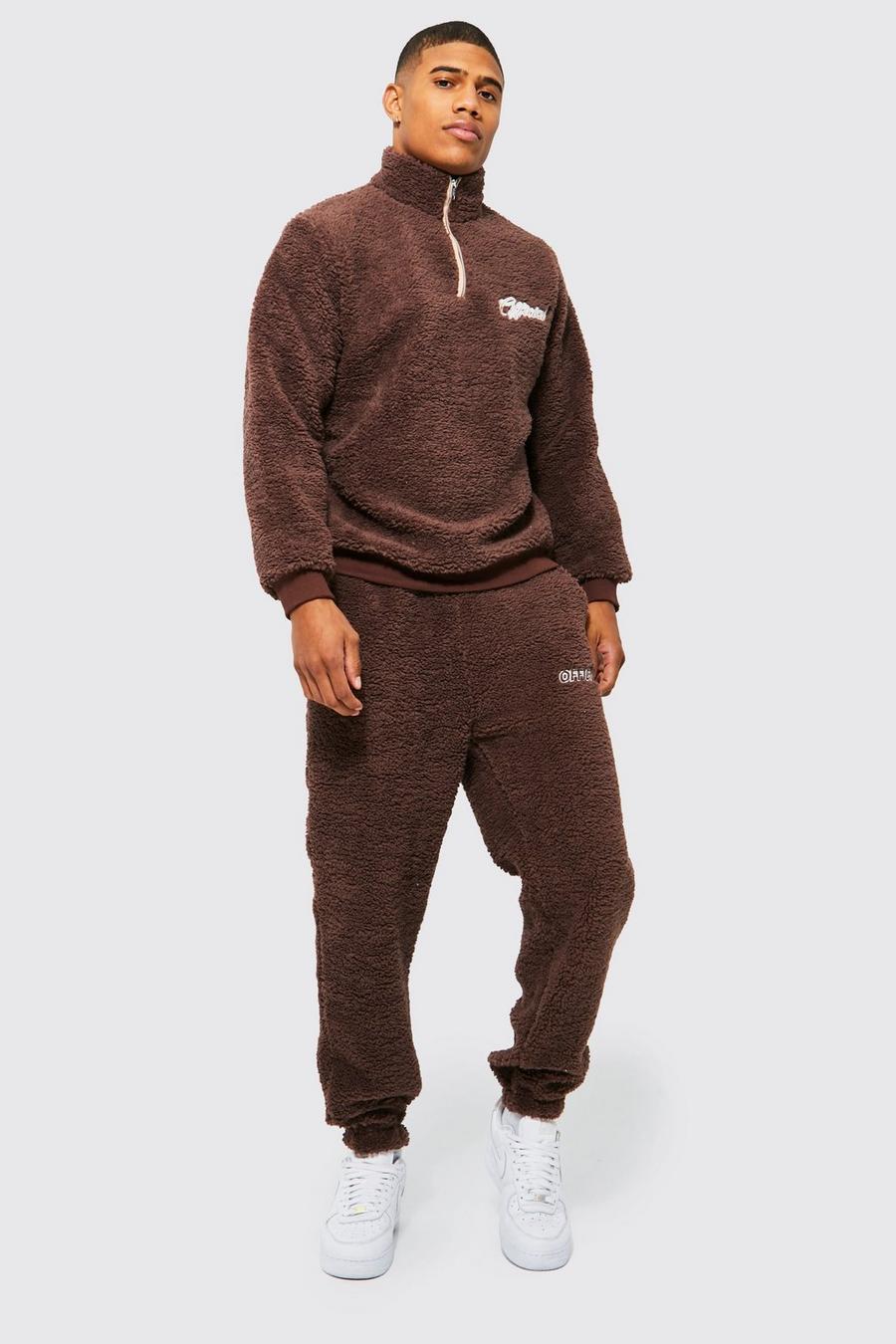 Coffee Official Borg 1/4 Zip Funnel Neck Tracksuit image number 1