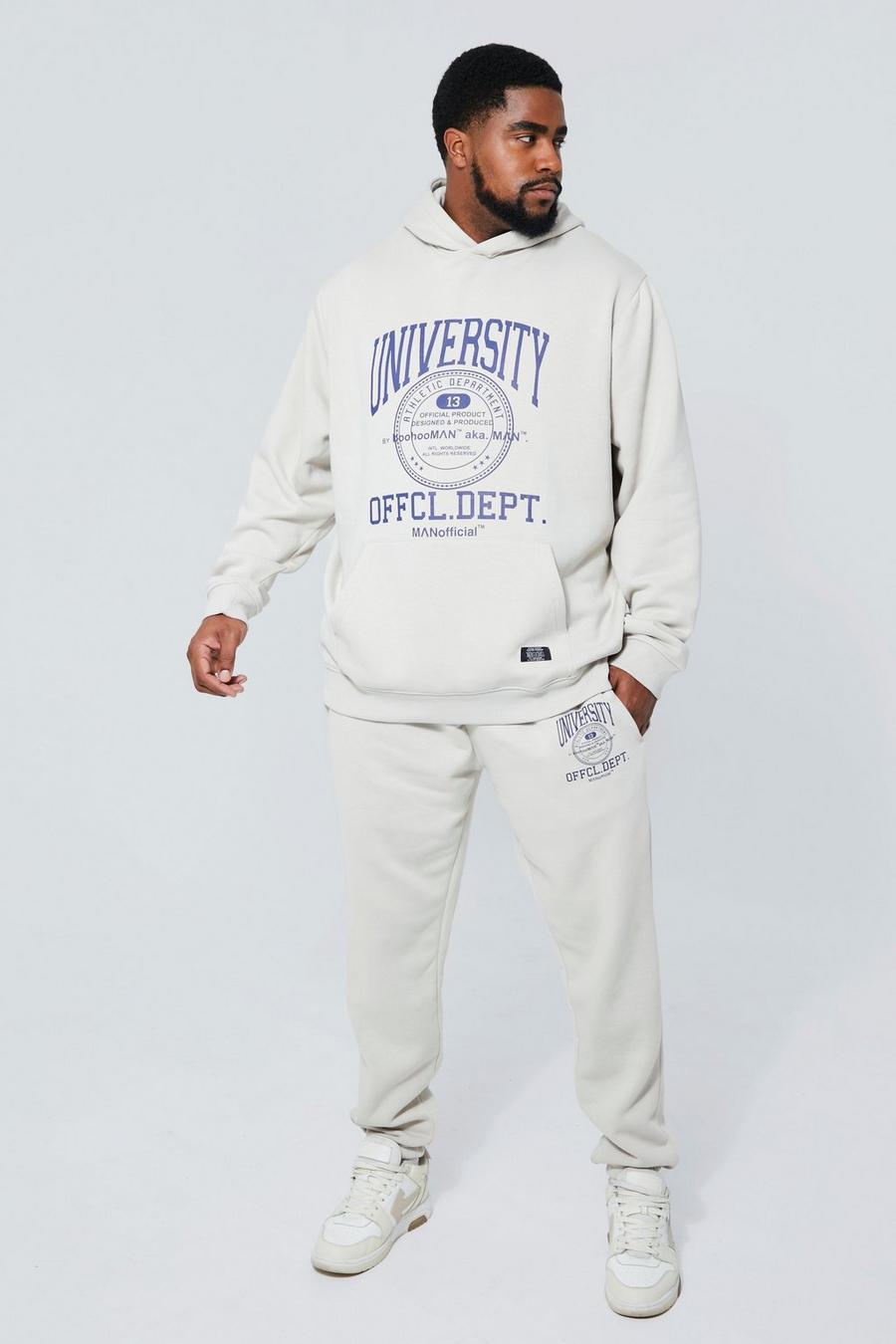 Stone beis Plus Varsity Badge Graphic Hooded Tracksuit