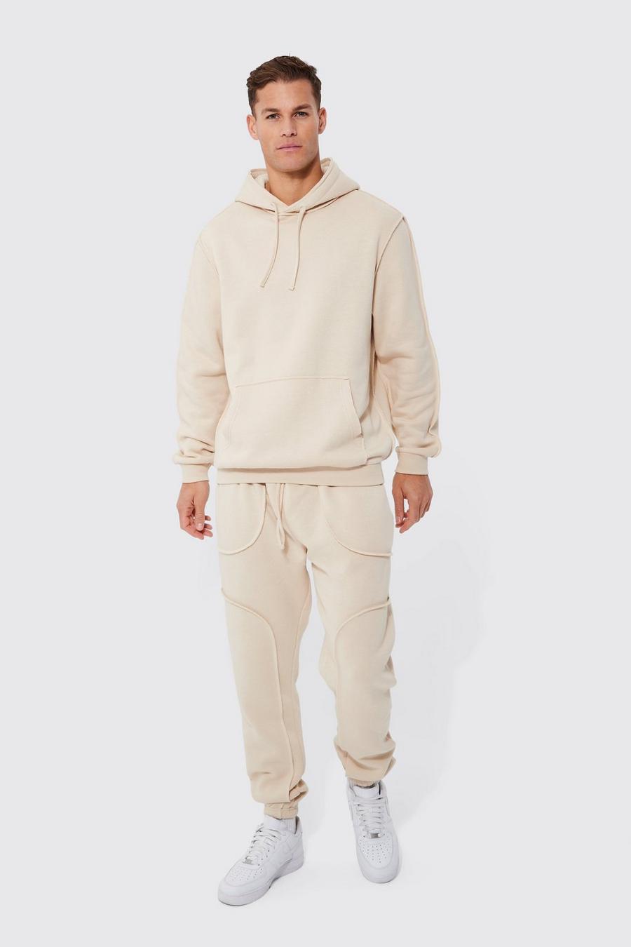 Tall Raw Hem Detail Hooded Tracksuit, Stone beis